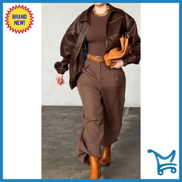 Oversized Faux Leather Motorcycle Jacket Y2K Vintage Plus Size - Picture 7 of 8